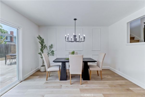 Dining room, Interior, Pendant Lights, Wood Texture Flooring