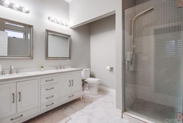 Bathroom, Dual Sink Vanities, Glass Shower, Interior, Marble