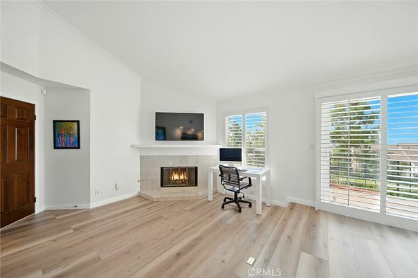 Fireplace, Home Office, Interior, Wood Texture Flooring