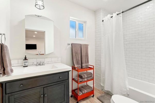 Bathroom, Interior, Recessed Lighting, Wood Texture Flooring