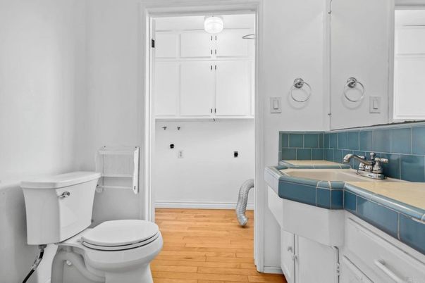 Bathroom, Interior, Tile Countertops, Wood Texture Flooring
