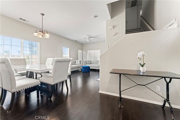 Dining room, Interior, Pendant Lights, Wood Texture Flooring
