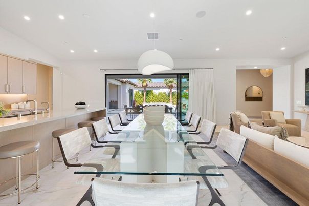Dining room, Interior, Living room, Marble, Pendant Lights, Recessed Lighting
