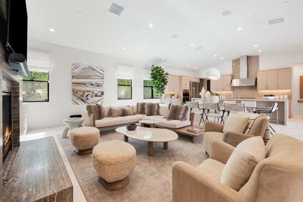 Dining room, Fireplace, Interior, Kitchen, Living room, Pendant Lights, Recessed Lighting, Stainless Steel Appliances