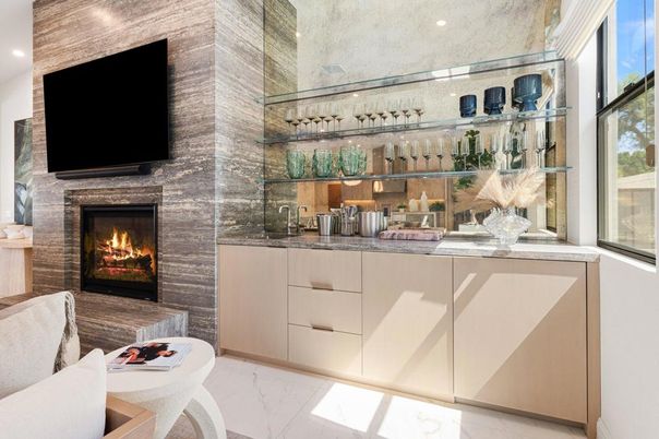 Fireplace, Interior, Marble, Recessed Lighting
