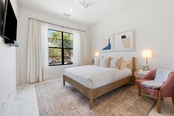 Bedroom, Interior, Marble, Recessed Lighting