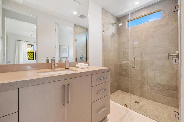 Bathroom, Glass Shower, Interior, Recessed Lighting