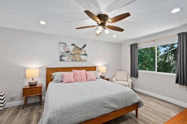 Bedroom, Interior, Recessed Lighting, Wood Texture Flooring