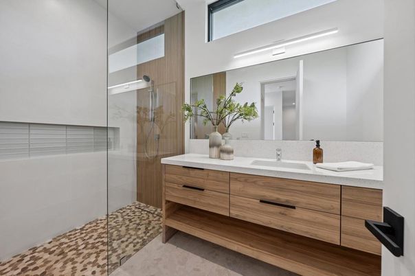 Bathroom, Dual Sink Vanities, Glass Shower, Interior