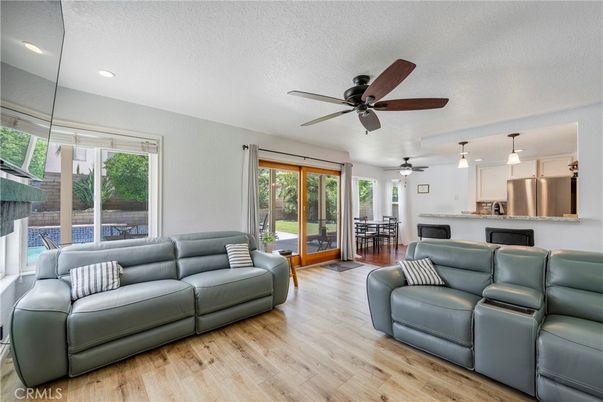 Dining room, Interior, Kitchen, Living room, Pendant Lights, Recessed Lighting, Stainless Steel Appliances, Wood Texture Flooring
