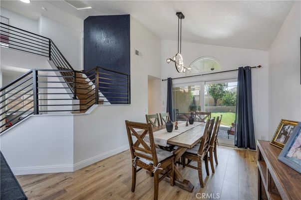 Dining room, Interior, Pendant Lights, Recessed Lighting, Wood Texture Flooring