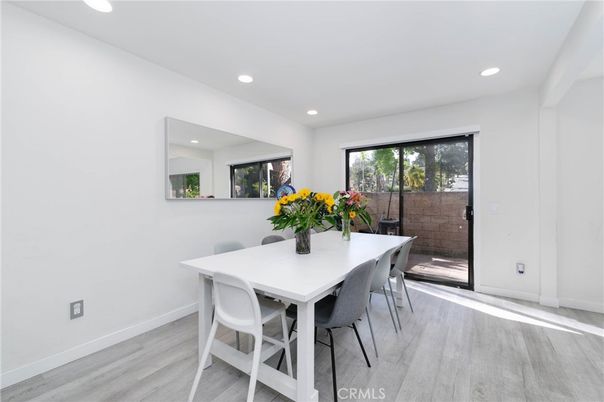 Dining room, Interior, Recessed Lighting, Wood Texture Flooring