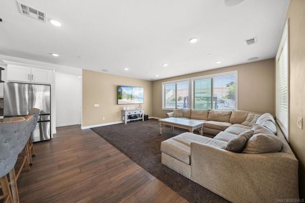 Interior, Living room, Recessed Lighting, Stainless Steel Appliances, Wood Texture Flooring