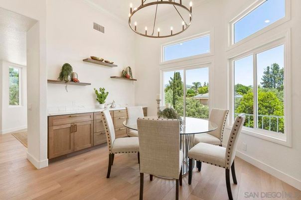 Dining room, Interior, Pendant Lights, Wood Texture Flooring