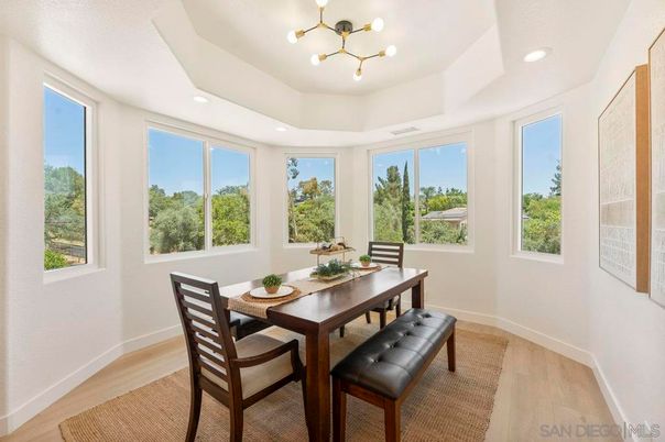 Dining room, Interior, Recessed Lighting, Wood Texture Flooring