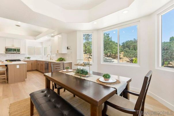 Dining room, Interior, Kitchen, Recessed Lighting, Wood Texture Flooring