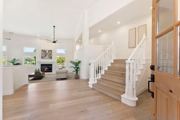 Fireplace, Interior, Recessed Lighting, Wood Texture Flooring
