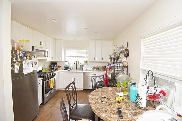 Dining room, Interior, Kitchen, Recessed Lighting, Stainless Steel Appliances, Wood Texture Flooring