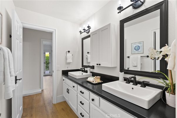 Bathroom, Dual Sink Vanities, Interior, Wood Texture Flooring