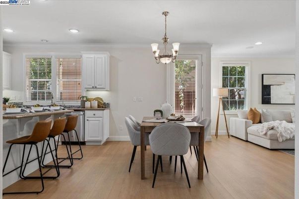 Dining room, Interior, Pendant Lights, Recessed Lighting, Wood Texture Flooring
