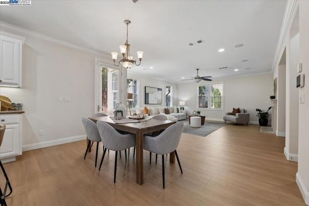 Chandelier, Dining room, Interior, Living room, Pendant Lights, Recessed Lighting, Wood Texture Flooring