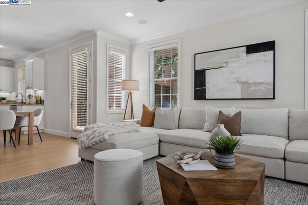 Dining room, Interior, Living room, Recessed Lighting, Wood Texture Flooring