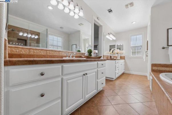 Bathroom, Dual Sink Vanities, Glass Shower, Interior, Recessed Lighting