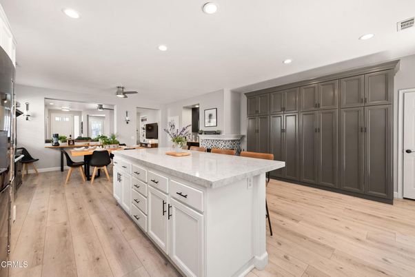 Dining room, Interior, Kitchen, Recessed Lighting, Wood Texture Flooring