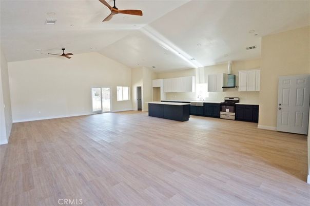 Empty room, Interior, Kitchen, Recessed Lighting, Wood Texture Flooring