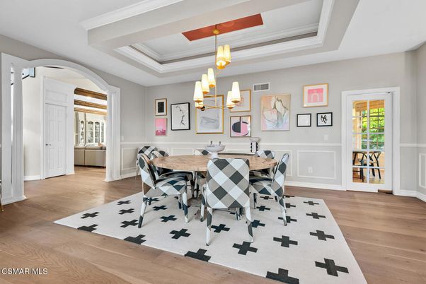 Chandelier, Dining room, Interior, Wood Texture Flooring