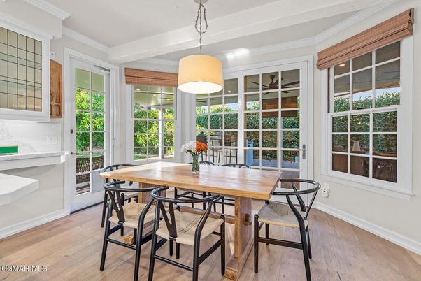 Dining room, Interior, Pendant Lights, Wood Texture Flooring