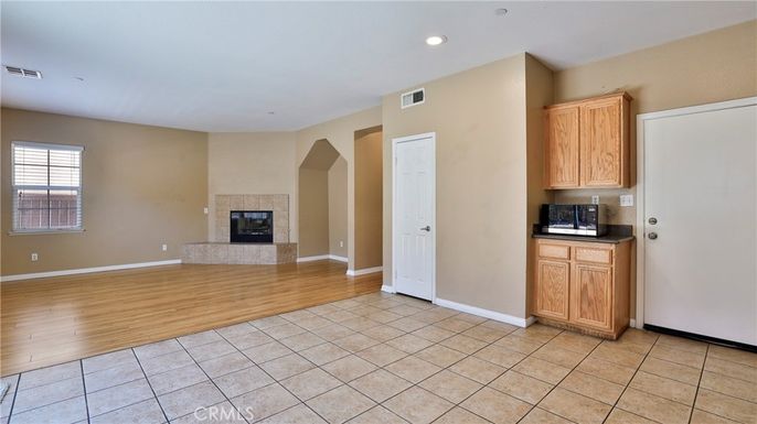 Empty room, Fireplace, Interior, Recessed Lighting, Wood Texture Flooring