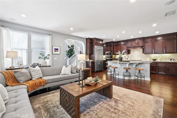 Interior, Kitchen, Living room, Recessed Lighting, Stainless Steel Appliances, Wood Texture Flooring