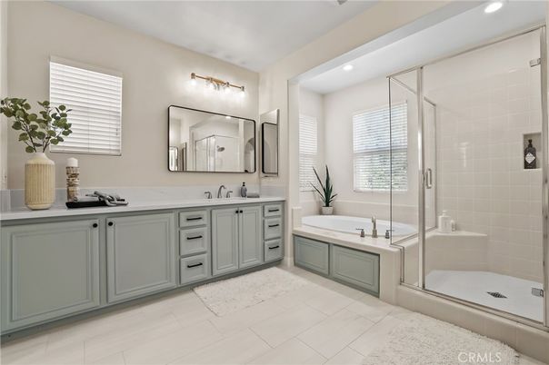 Bathroom, Dual Sink Vanities, Glass Shower, Interior, Recessed Lighting