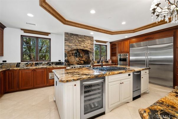Interior, Kitchen, Recessed Lighting, Stainless Steel Appliances, Stone Walls