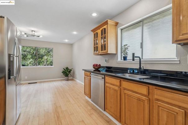 Interior, Kitchen, Recessed Lighting, Wood Texture Flooring