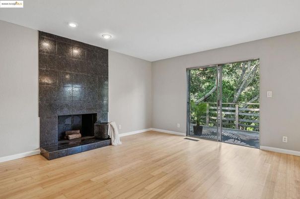 Empty room, Fireplace, Interior, Recessed Lighting, Wood Texture Flooring
