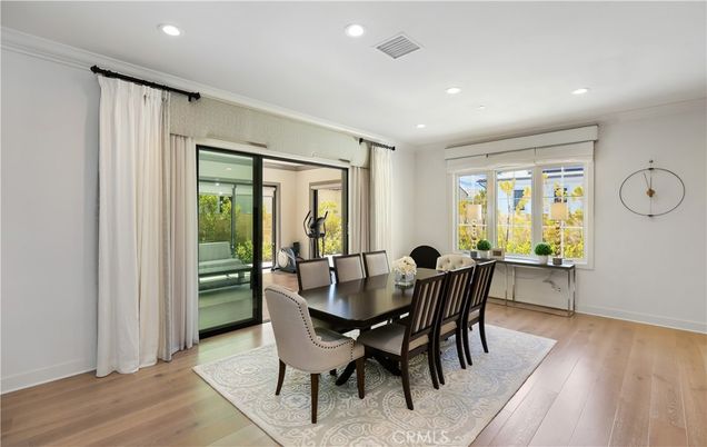 Dining room, Interior, Recessed Lighting, Wood Texture Flooring
