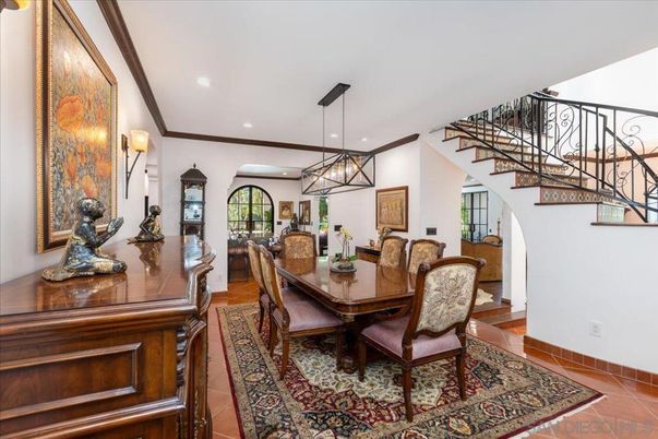 Dining room, Interior, Pendant Lights, Recessed Lighting, Wood Texture Flooring