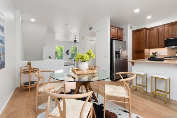 Dining room, Interior, Kitchen, Recessed Lighting, Wood Texture Flooring