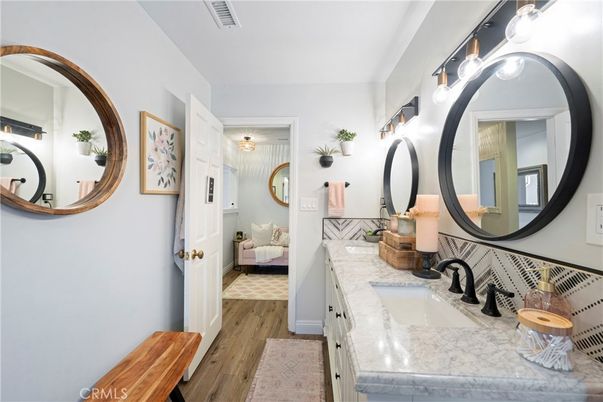 Bathroom, Dual Sink Vanities, Interior, Wood Texture Flooring