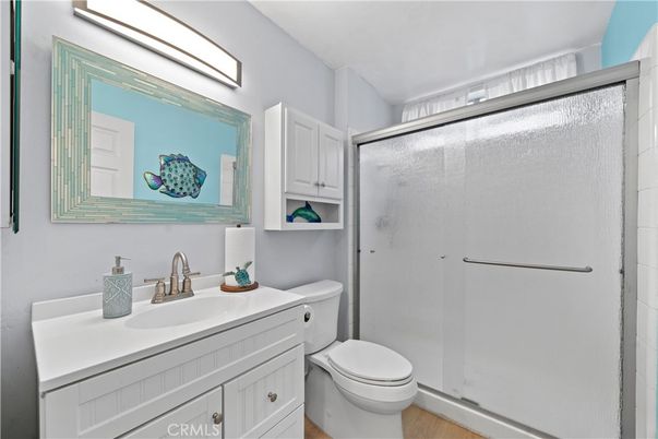Bathroom, Glass Shower, Interior, Wood Texture Flooring