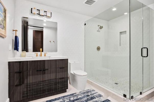 Bathroom, Glass Shower, Interior, Recessed Lighting
