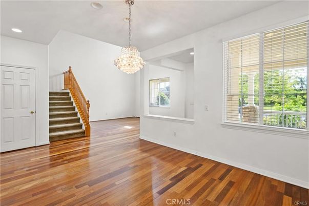 Chandelier, Empty room, Interior, Recessed Lighting, Wood Texture Flooring