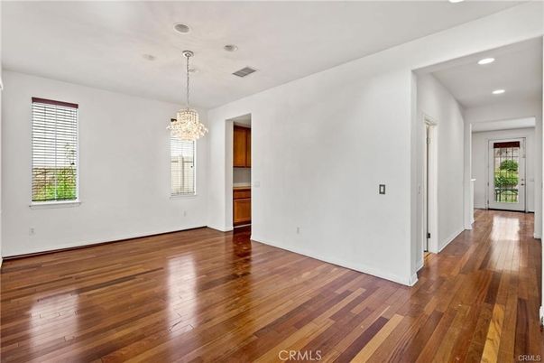 Chandelier, Empty room, Interior, Recessed Lighting, Wood Texture Flooring