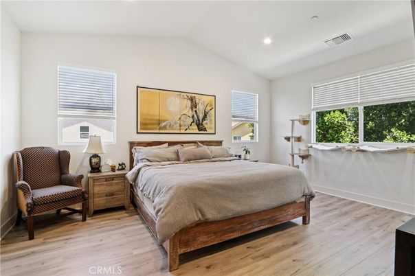 Bedroom, Interior, Recessed Lighting, Wood Texture Flooring
