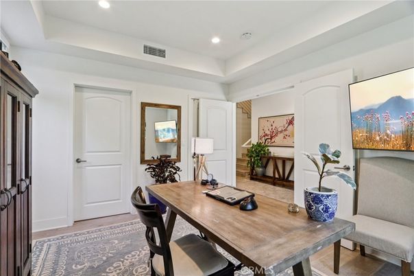 Home Office, Interior, Recessed Lighting, Wood Texture Flooring