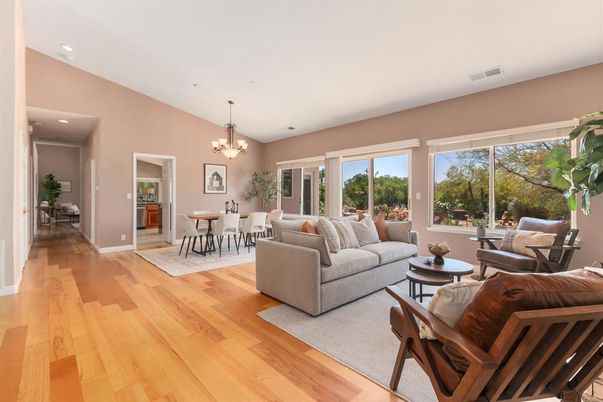 Chandelier, Dining room, Interior, Living room, Recessed Lighting, Wood Texture Flooring