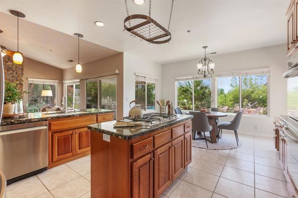Chandelier, Dining room, Interior, Kitchen, Pendant Lights, Recessed Lighting, Stainless Steel Appliances
