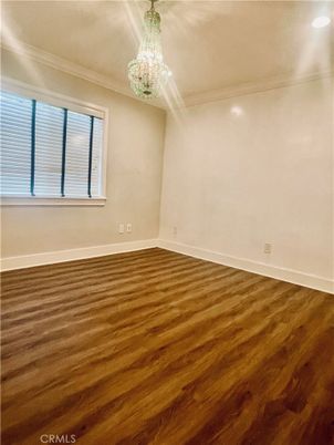 Chandelier, Empty room, Interior, Recessed Lighting, Wood Texture Flooring